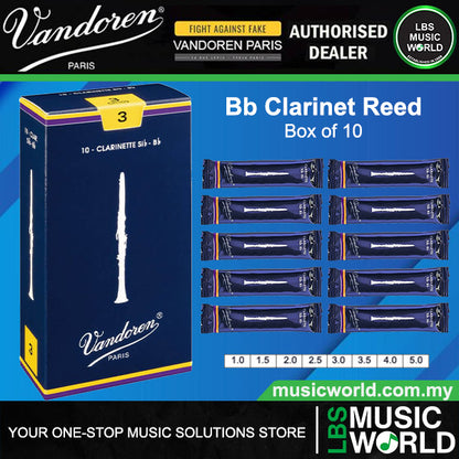 Vandoren Paris Bb Clarinet Traditional Reed Box of 10 - 1.0/ 1.5/ 2.0/ 2.5/ 3.0/ 3.5/ 4.0/ 4.5/ 5.0