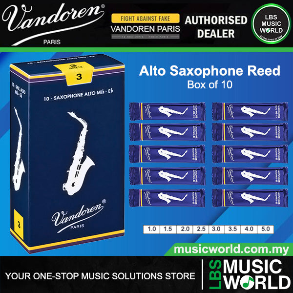 Vandoren Paris Alto Saxophone Traditional Reed Box of 10 - 1.0/ 1.5/ 2.0/ 2.5/ 3.0/ 3.5/ 4.0/ 4.5/ 5.0