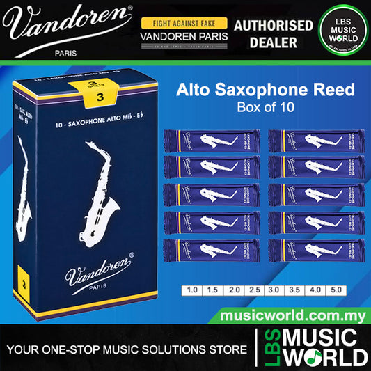 Vandoren Paris Alto Saxophone Traditional Reed Box of 10 - 1.0/ 1.5/ 2.0/ 2.5/ 3.0/ 3.5/ 4.0/ 4.5/ 5.0