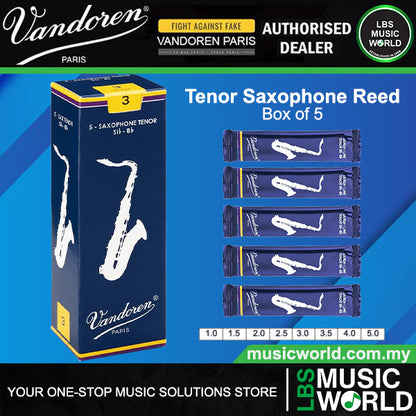 Vandoren Paris Tenor Saxophone Traditional Reed Box of 5 - 1.0/ 1.5/ 2.0/ 2.5/ 3.0/ 3.5/ 4.0/ 4.5/ 5.0