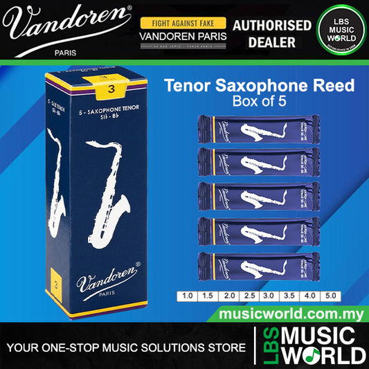 Vandoren Paris Tenor Saxophone Traditional Reed Box of 5 - 1.0/ 1.5/ 2.0/ 2.5/ 3.0/ 3.5/ 4.0/ 4.5/ 5.0