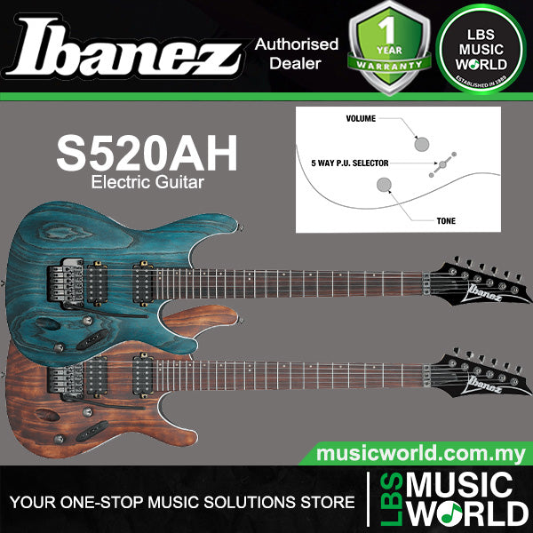 Ibanez S520AH Ash Body Rosewood Fretboard Electric Guitar with HH Pickup