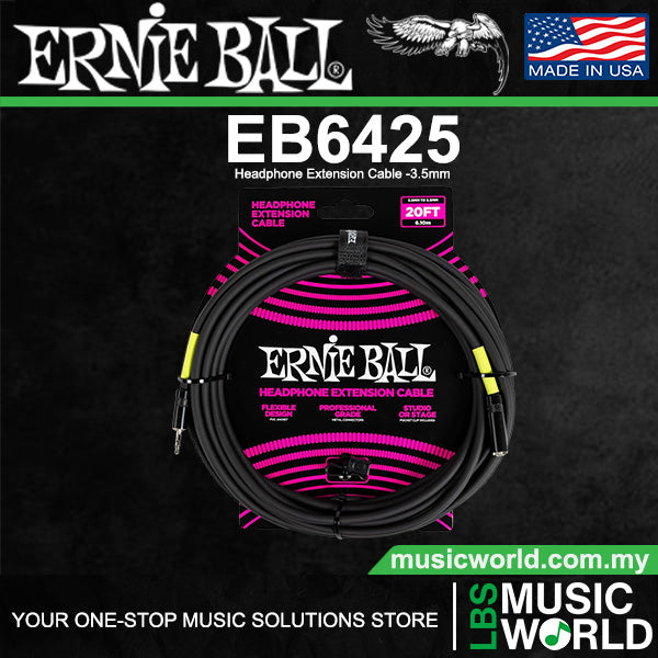 Ernie Ball 20 Foot Classic Series Headphone Extension Cable Straight for Studio and Live Audio Setup (6425)