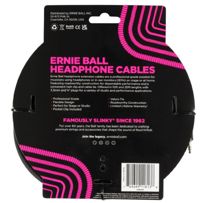 Ernie Ball 20 Foot Classic Series Headphone Extension Cable Straight for Studio and Live Audio Setup (6425)