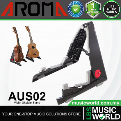 Aroma AUS02 Violin Or Ukulele Stand Metal Adjustable Foldable Holder - Black