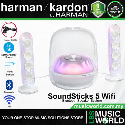 Harman Kardon SoundSticks 5 Wireless Wi-Fi Bluetooth Transparent Speaker System - White