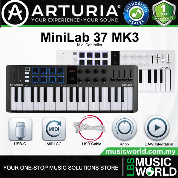 Arturia MiniLab 37 MK3 37 Slim Key USB Midi Keyboard Controller (MiniLab37)