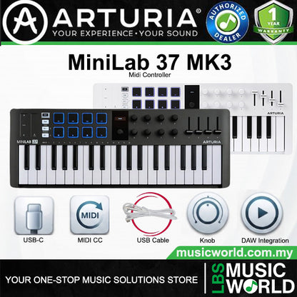 Arturia MiniLab 37 MK3 37 Slim Key USB Midi Keyboard Controller (MiniLab37)