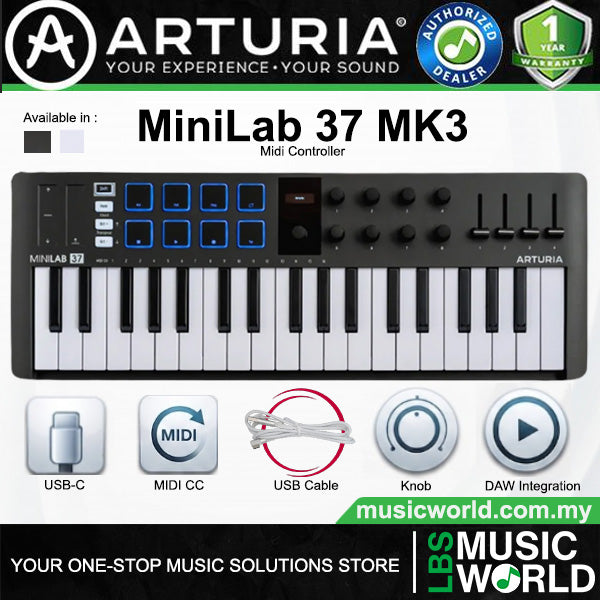 Arturia MiniLab 37 MK3 37 Slim Key USB Midi Keyboard Controller (MiniLab37)
