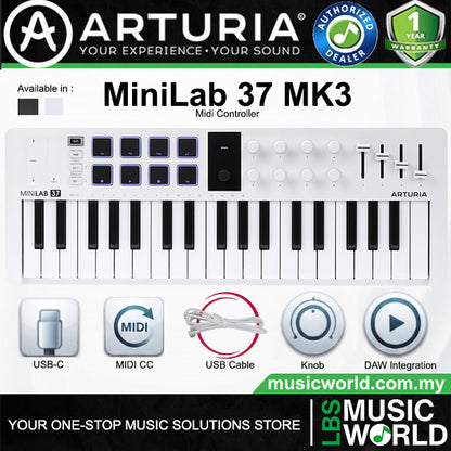Arturia MiniLab 37 MK3 37 Slim Key USB Midi Keyboard Controller (MiniLab37)