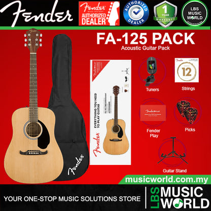 Fender FA-125 Laminated Spruce Top Dreadnought Acoustic Guitar Pack - Natural (FA125)