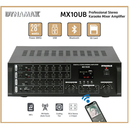 Dynamax MX10UB 28W x 2 Karaoke Mixer Amplifier with Bluetooth USB SD Card