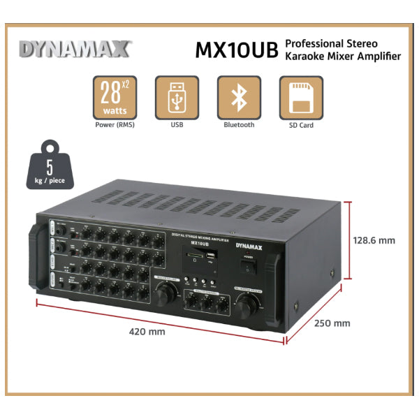 Dynamax MX10UB 28W x 2 Karaoke Mixer Amplifier with Bluetooth USB SD Card