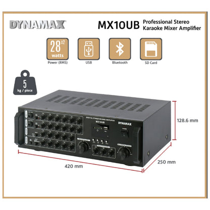 Dynamax MX10UB 28W x 2 Karaoke Mixer Amplifier with Bluetooth USB SD Card
