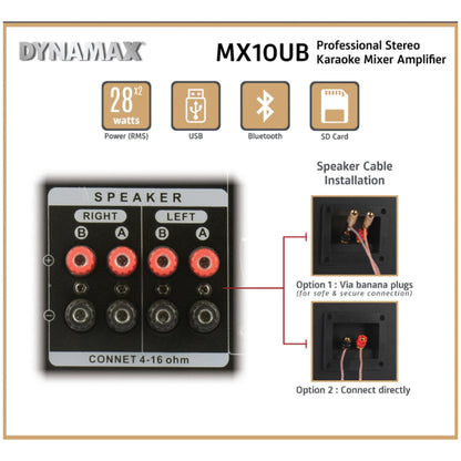 Dynamax MX10UB 28W x 2 Karaoke Mixer Amplifier with Bluetooth USB SD Card