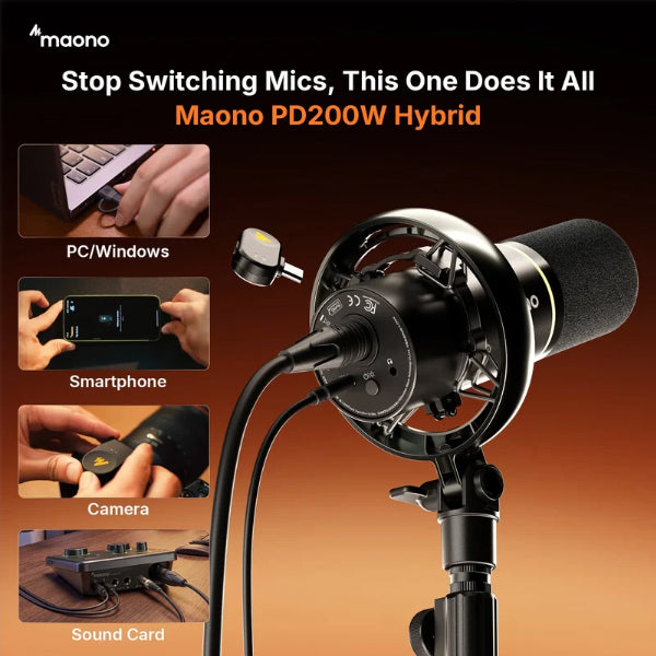 Maono PD200WT USB or XLR Dynamic Cardioid Microphone Podcasters Plug and Play Mic