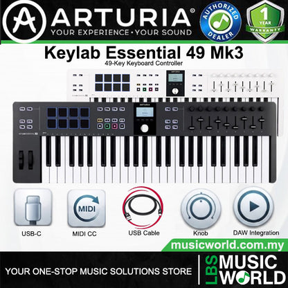 Arturia KeyLab Essential 49 Mk3 49 Slim Key USB Keyboard Controller With Custom Software Bundle