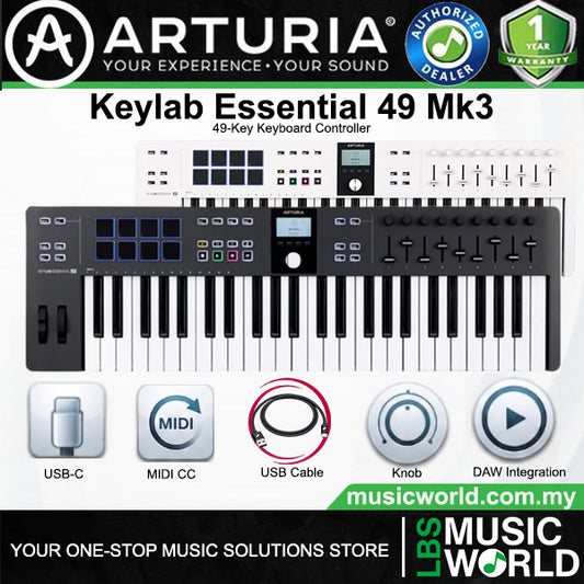 Arturia KeyLab Essential 49 Mk3 49 Slim Key USB Keyboard Controller With Custom Software Bundle