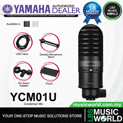 Yamaha YCM01U USB Cardioid Condenser Microphone with Mic Stand Adapter and USB Cable