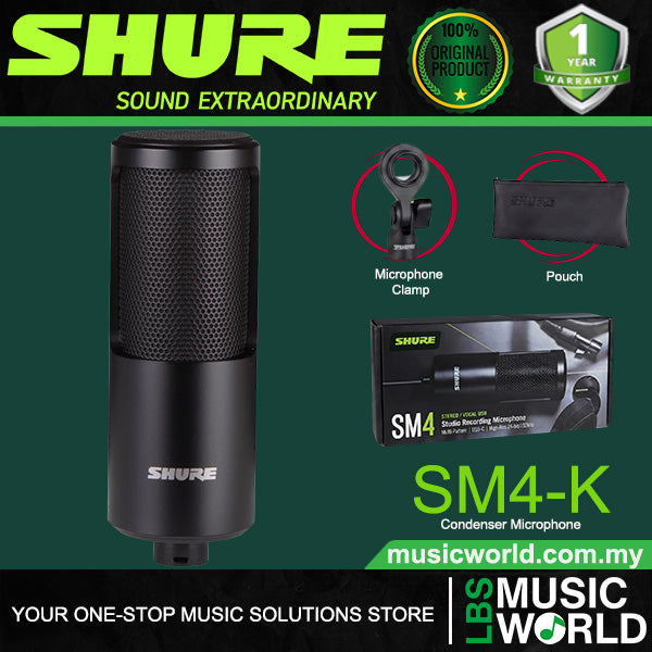 Shure SM4-K Cardioid Condenser Home Recording Microphone Studio Mic (SM4K)