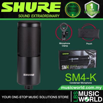 Shure SM4-K Cardioid Condenser Home Recording Microphone Studio Mic (SM4K)