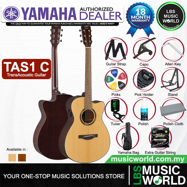 Yamaha TAS1 C 40" Concert Cutaway Solid Spruce TransAcoustic Guitar With Hard Bag (TAS1C)