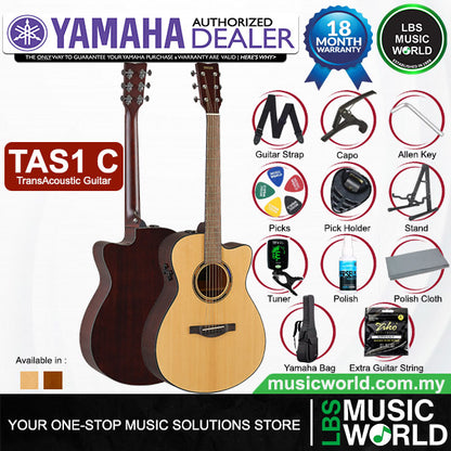 Yamaha TAS1 C 40" Concert Cutaway Solid Spruce TransAcoustic Guitar With Hard Bag (TAS1C)