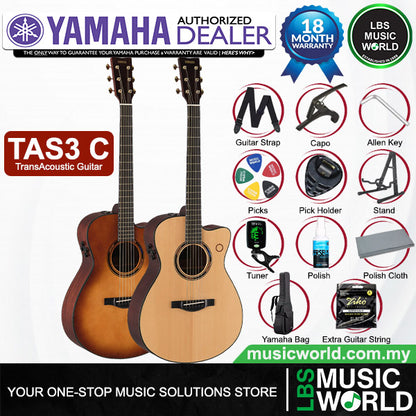Yamaha TAS3 C 40" Concert Cutaway Solid Spruce TransAcoustic Guitar With Pickup (TAS3 C)