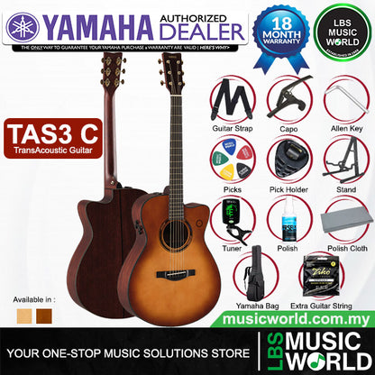 Yamaha TAS3 C 40" Concert Cutaway Solid Spruce TransAcoustic Guitar With Pickup (TAS3 C)