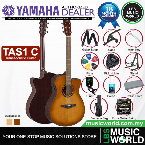 Yamaha TAS1 C 40" Concert Cutaway Solid Spruce TransAcoustic Guitar With Hard Bag (TAS1C)