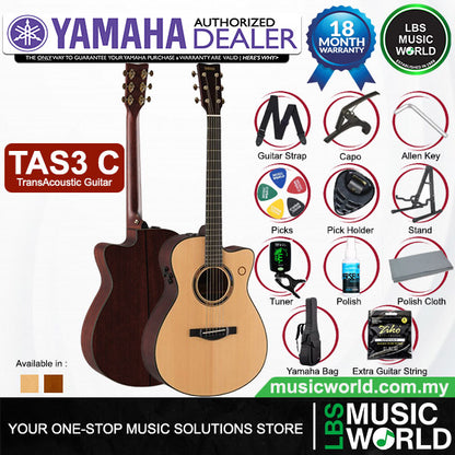 Yamaha TAS3 C 40" Concert Cutaway Solid Spruce TransAcoustic Guitar With Pickup (TAS3 C)