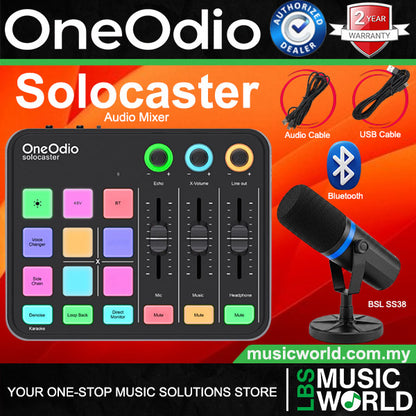OneOdio Solocaster Multi Channel Portable Podcast Audio Interface Mixer with Live Streaming and Bluetooth