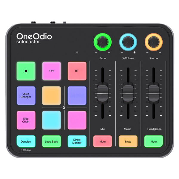OneOdio Solocaster Multi Channel Portable Podcast Audio Interface Mixer with Live Streaming and Bluetooth