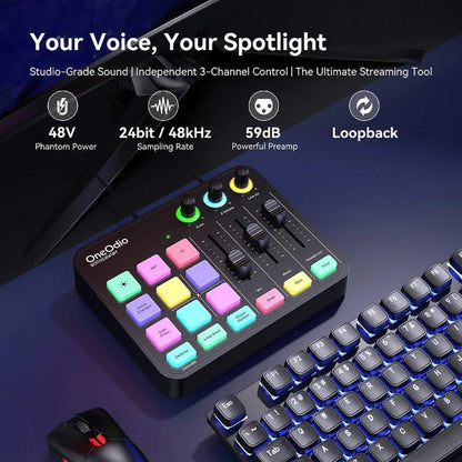 OneOdio Solocaster Multi Channel Portable Podcast Audio Interface Mixer with Live Streaming and Bluetooth
