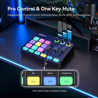 OneOdio Solocaster Multi Channel Portable Podcast Audio Interface Mixer with Live Streaming and Bluetooth
