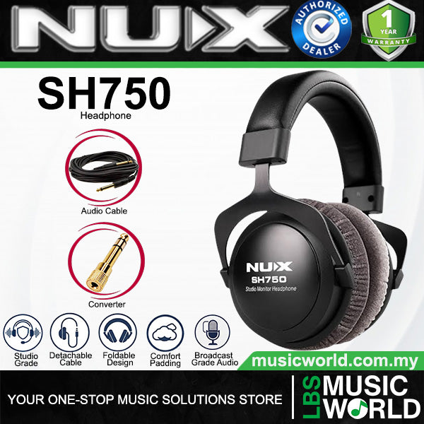 NUX SH750 Wired Studio Monitor Headphone with Soft Ear Cushions - Black