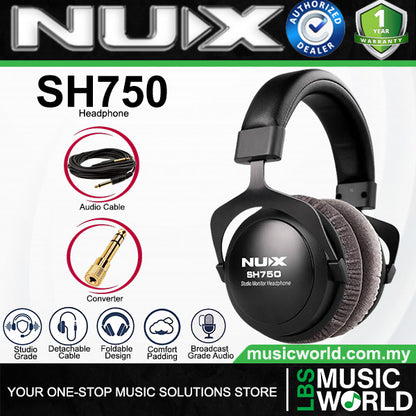 NUX SH750 Wired Studio Monitor Headphone with Soft Ear Cushions - Black