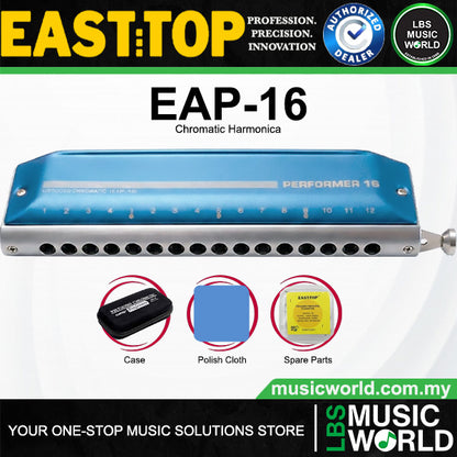 Easttop EAP-16 16 Hole Chromatic Harmonica C Key - Blue (EAP16)