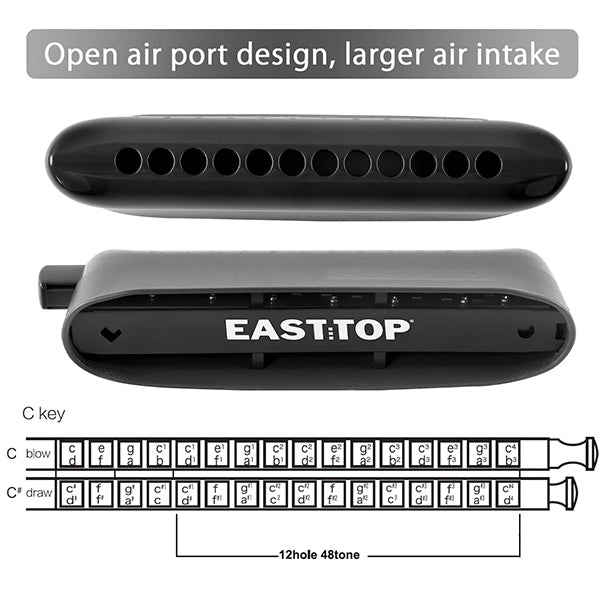 Easttop ET-12 12 Hole Chromatic Harmonica in C Key - Black (ET12)