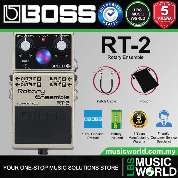 Boss RT-2 Rotary Ensemble Guitar Effect Pedal with Virtual Rotor Lights (RT2)