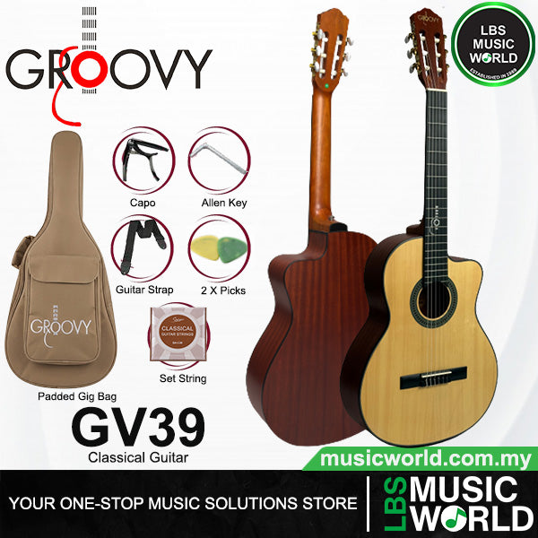 Groovy GV39 39 Inch Cutaway Spruce Top Classical Guitar with Nylon Strings