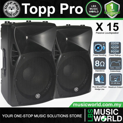 Topp Pro X15 400 Watt 2 Way 15 Inch Woofer Vented Passive Speaker Cabinet