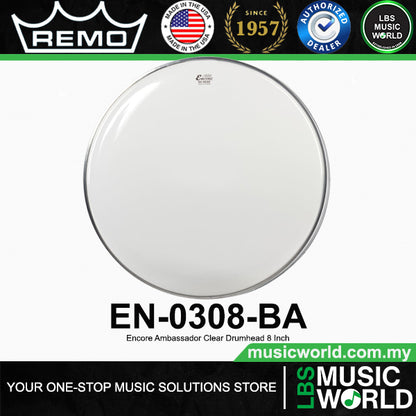 Remo Encore Ambassador 1Ply Clear Drumhead Drum Skin (8" 10" 12" 13" 16")