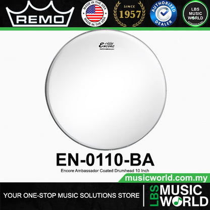Remo Encore Ambassador 1Ply Coated Drumhead Drum Skin (8" 10" 12" 13" 14" 16")