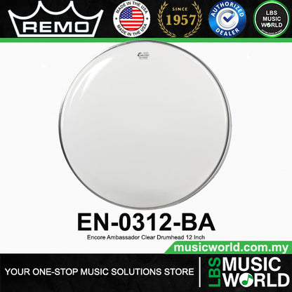 Remo Encore Ambassador 1Ply Clear Drumhead Drum Skin (8" 10" 12" 13" 16")