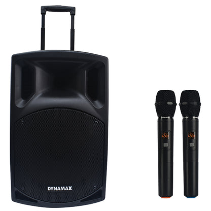 Dynamax PRO112+ 400 Watt 12 Inch Active Bluetooth Speaker System with 2 Wireless Handheld Microphone