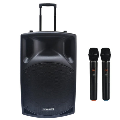 Dynamax PRO115+ 500 Watt 15 Inch Active Bluetooth Speaker System with 2 Wireless Handheld Microphone