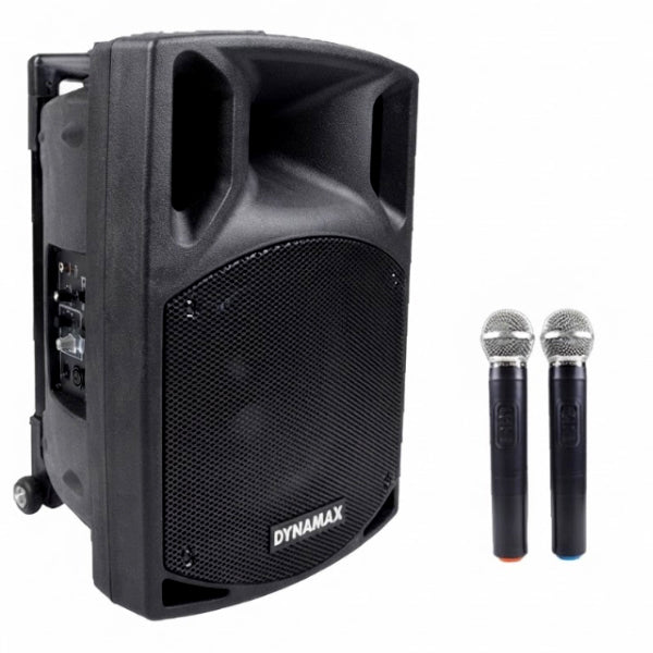 Dynamax PRO115+ 500 Watt 15 Inch Active Bluetooth Speaker System with 2 Wireless Handheld Microphone