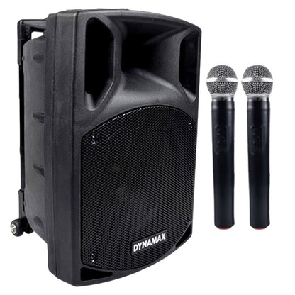 Dynamax PRO110 250 Watt 10 Inch Active Bluetooth Speaker System with 2 Wireless Handheld Microphone
