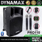 Dynamax PRO110 250 Watt 10 Inch Active Bluetooth Speaker System with 2 Wireless Handheld Microphone